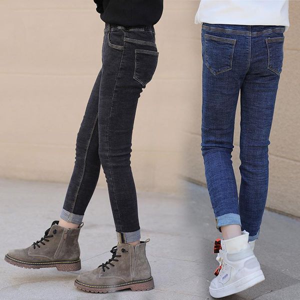 

girls slim blue jeans spring autumn pants 2021 children's big kids stretch denim pencil long trousers