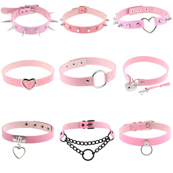 

punk statement jewelry fashion pu leather round heart choker necklace women chocker necklaces collier femme wedding party gift, Silver