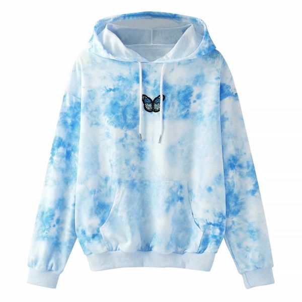 

women's hoodies & sweatshirts 2021 women casual cool ultra tie-dye butterfly sweatshirt long sleeve pocket pullover hoodie tunic top, Black