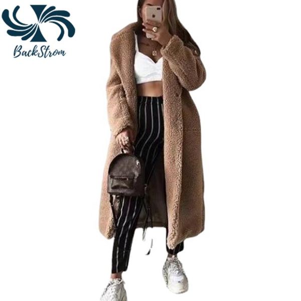 

women's wool & blends backstrom women european american single-breasted lamb velvet coats winter solid color loose outwear long clothin, Black