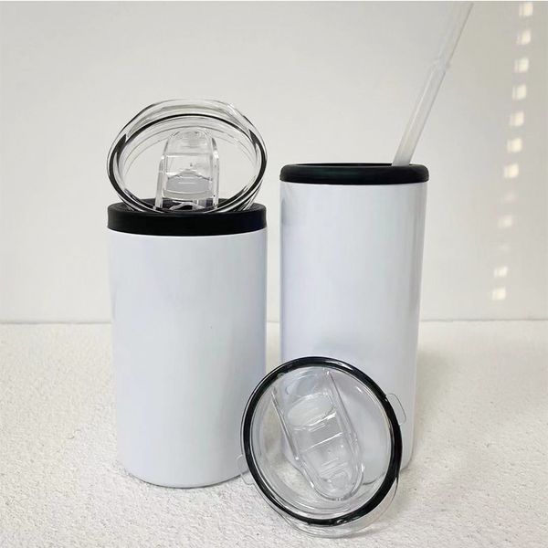 

totally striaght sublimation skinny tumbler stainless steel can cooler with 2 lids vacuum insulation cola tank festival party gift