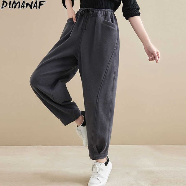 

women plus size harem sweatpants slacks pants thickening fleece patchwork warm cotton female elastic waist casual 210531, Black;white