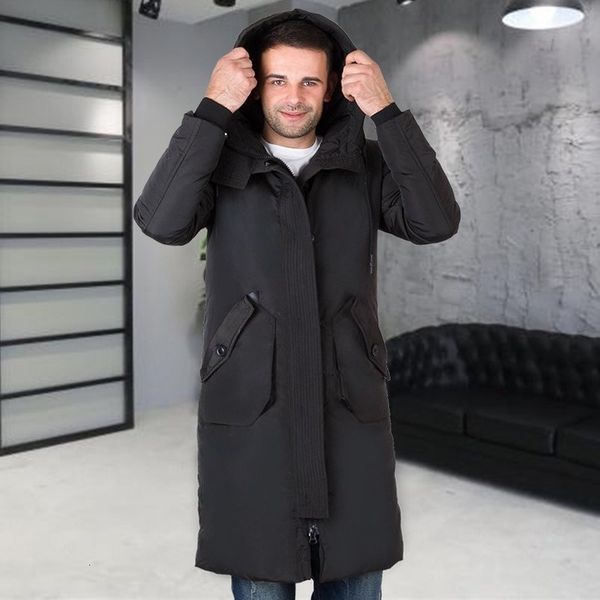 

2019 new style thick winter down jacket men brand-clothing hooded long warm white duck coat male quality outdoor, Black