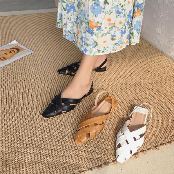 

women summer sandals flats fashion shoes 2021 pointed toe black basic