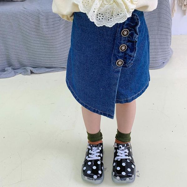 

jeans kids short ruffles for girls summer denim casual style kid clothes, Blue
