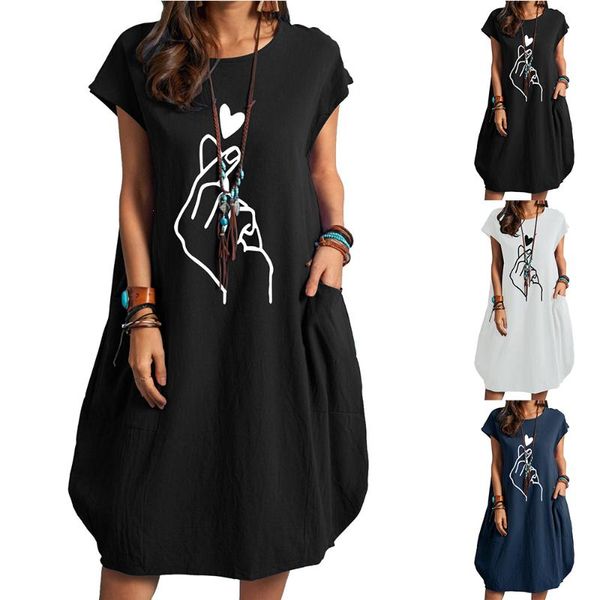 

casual dresses tank dress summer style commute vintage fashion 2021 finger print cotton and linen pocket, Black;gray