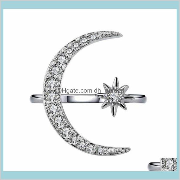

luxurious natural gemstones moon and star adjustable white glod filled 925 sterling silver romantic diamond jewelry 0tzcw band rings b9se6