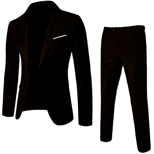 

2020 new fashion 2pcs/set plus size men solid color long sleeve lapel slim, Black
