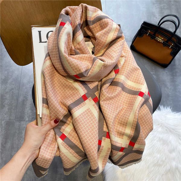 

ins plaid scarf female autumn and winter versatile korean shawl dual purpose student warm imitation cashmere bib fashion, Blue;gray