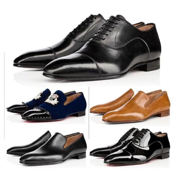 

2021 red bottom mens leather shoes matte patent suede trainers designers brand rivets embroidery men sneakers business banquet stylist shoe, Black