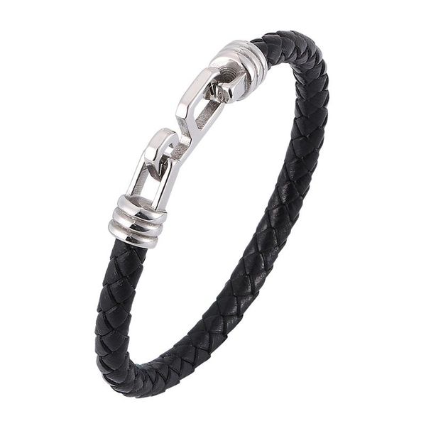 

charm bracelets woven leather rope bracelet men women jewelry trendy stainless steel buckle fashion hand bangle gift pd0325, Golden;silver
