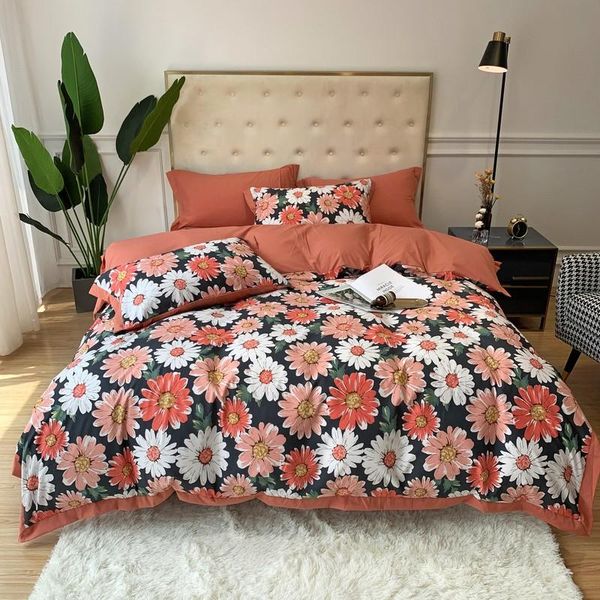 

spring flowers rose garden duvet cover set full  king 4pcs bedding 100%cotton soft bed sheet pillowcases sets