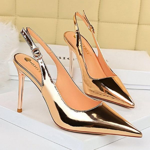 

women fashion summer slingbacks sandals women pointed toe lady pumps female buckle band stilettos high heels lady dress shoes y0305, Black