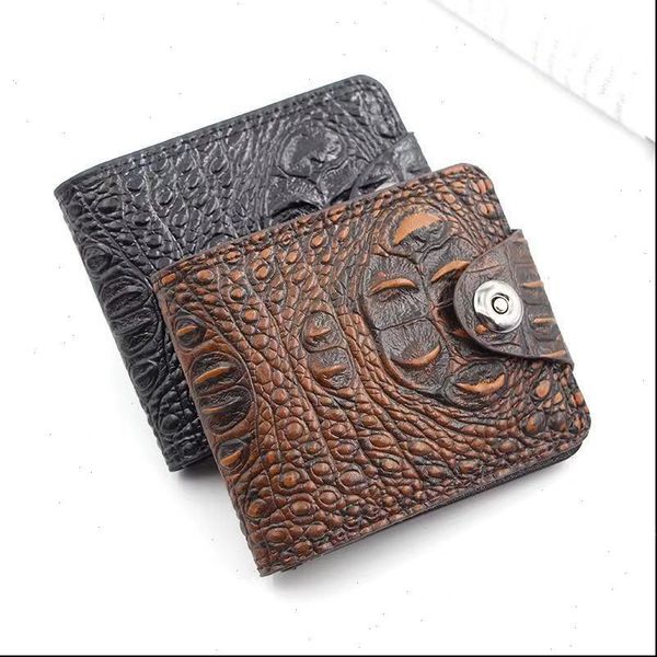 

style mens short wallet retro crocodile pattern multi function leather fashion card coin purse, Red;black