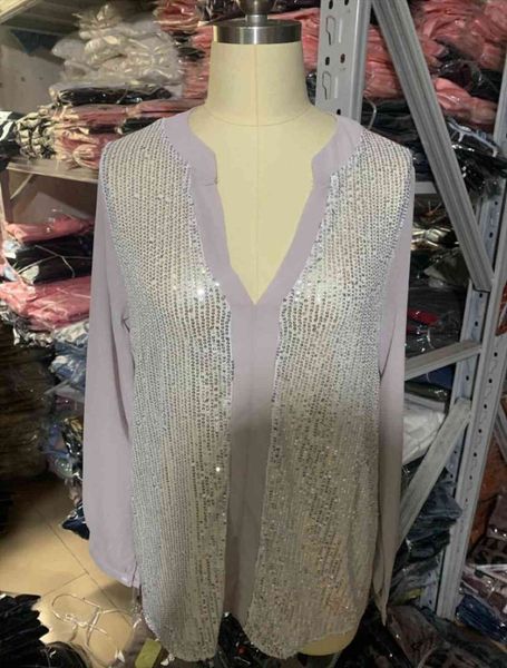 

elegant long sleeve sequin sping women shirt summer casual v neck loose pullover office lady blusa, White