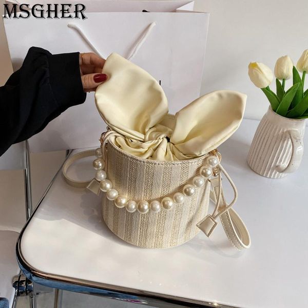

evening bags soft weaving bucket bag cross-slung one-shoulder pull strap for women designer handbag fashion pearl ladies casual summer pouch