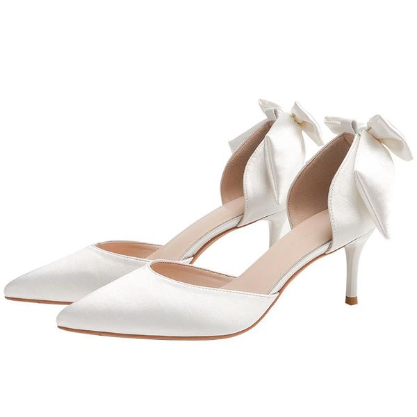 

dress shoes wedding shoe summer 2021 women's white design niche high heels french bride bridesmaid with slim heel and bow, Black
