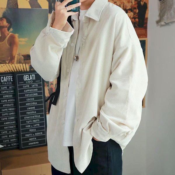 

men's casual shirts 2021 men women corduroy blouse korean trend handsome long-sleeved shirt spring autumn jacket japanese all-match clo, White;black
