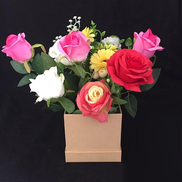

gift wrap 14*14*13cm square flower paper boxes surprise box floristry diy lid hug bucket luxury florist packaging wedding