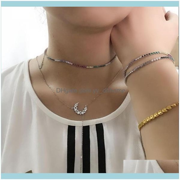 

necklaces & pendants jewelrysimple thin thiny tennis chain women necklace with rainbow cz charm choker link collier elegant jewelry gold sie, Golden;silver