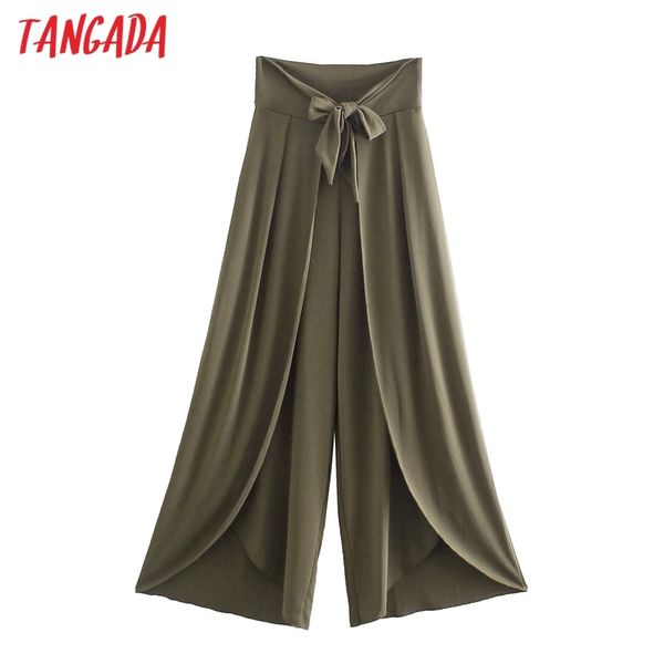 

women green wide leg loose trousers bow vintage style lady pants pantalon 4n17 210416, Black;white