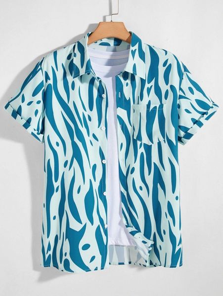 

men allover print button through shirt d5p7#, White;black