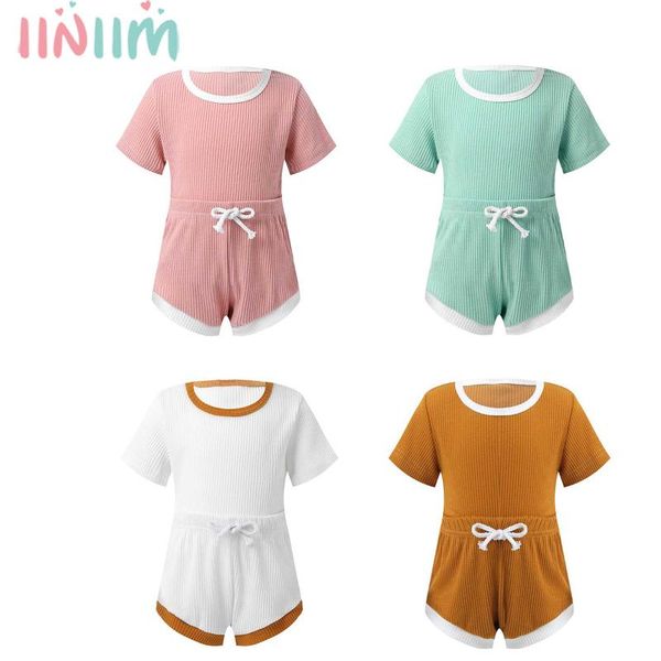 

clothing sets 2021 summer baby boys girls infant girl clothes short sleeve t-shirt+shorts pants ribbed solid outfits 0-4t, White