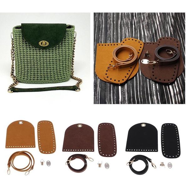 

/set diy bag accessories handmade handbag backpack woven set shoulder strap leather bottoms with hardware parts &, Black