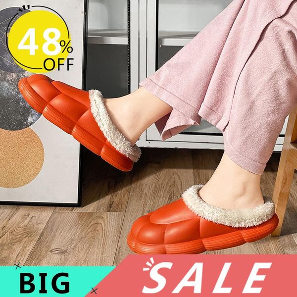 

slippers winter home women's cotton couple eva waterproof non-slip slides soft short plush comfortable warm men snow shoes, Black