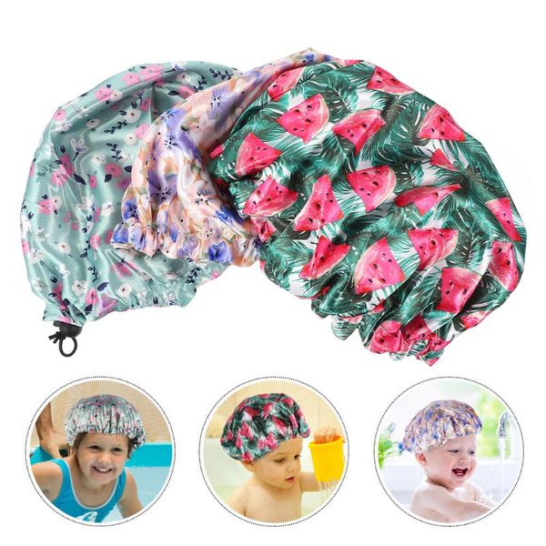 

3pcs double layer kids shower cap lovely bathing caps bathroom accessories