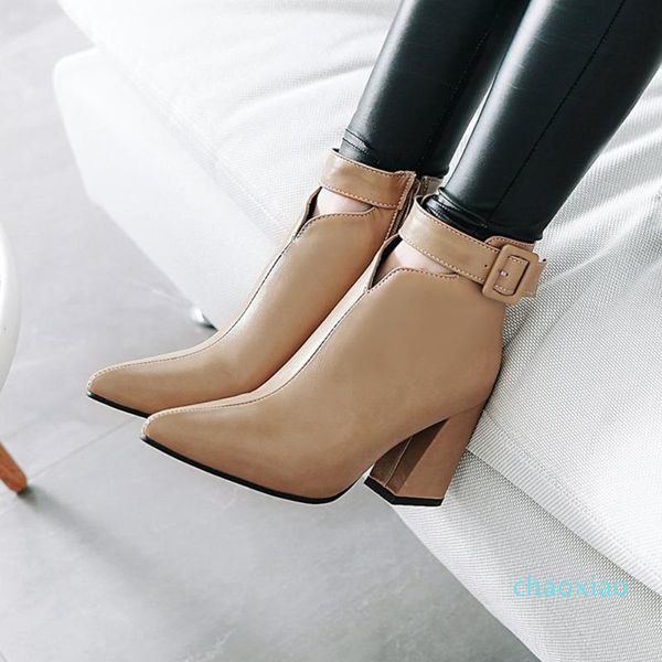 

boots 2021 high heels zipper ankle women shoes concise buckle decoration pointed toe boot ladies, Black