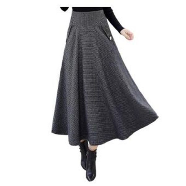 

woolen skirts women vintage elegant office wear midi pleated skirt fashion high waist female plaid autumn winter, Black