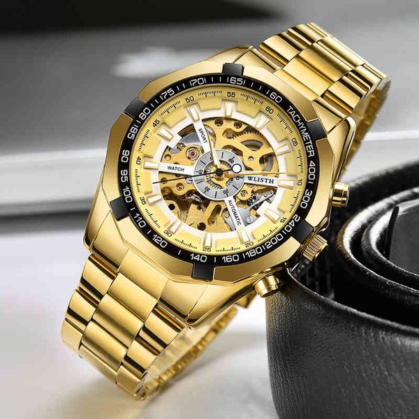 

wlisth mechanical gentlemen clock gold mode automatic hollow dial lighting waterproof wls-1010, Slivery;brown
