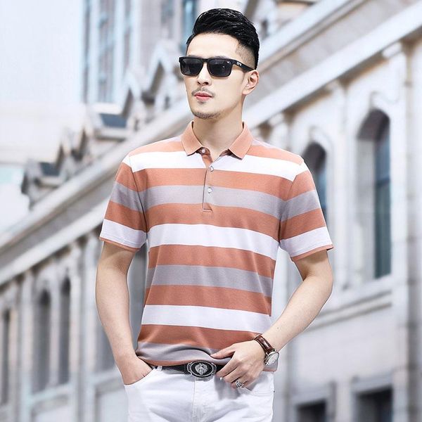 

summer striped menpolo shirt men contrast color polos homme soft material classical design men's, White;black