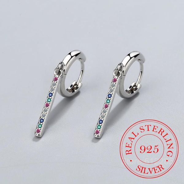 

hoop & huggie korean real 925 sterling silver zirconia crystal geometric buckle simple line earrings for women party jewelry gift, Golden;silver