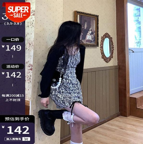 

joeyjoy jiuyi dress women's spring printed commuter long sleeve black skirt #if4n, Black;gray