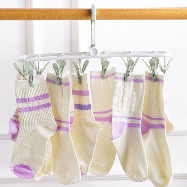 

hangers & racks hanging sock drying rack foldable windproof clothes hanger rotating laundry drip with 12 detachable clips for home