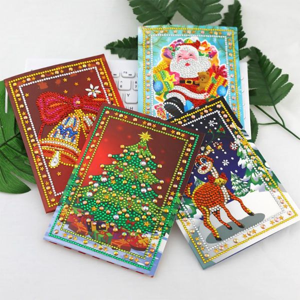 

greeting cards 4pcs 5d writable diamond painting christmas cute cartoon printed diy card colorful gift santa clause paperboard