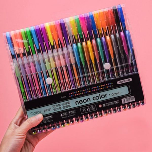 

highlighters 36/48 colors gel pen set colored glitter art marker pens metallic for coloring books doodling diy stationery gifts, Black;red