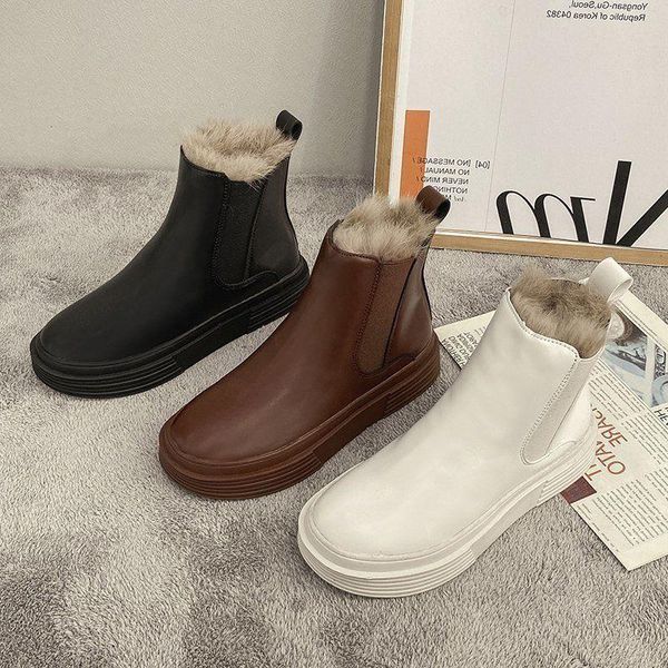 

boots short tube winter all-match plush warm wool cotton shoes, Black