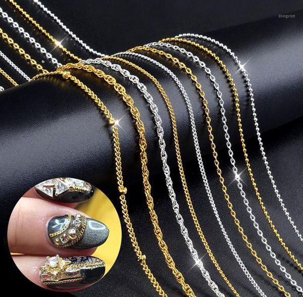 

nail art decorations 1m 3d metal chain beads line punk style diy decoration in wheel manicure studs stone rhinestones tslm11, Silver;gold