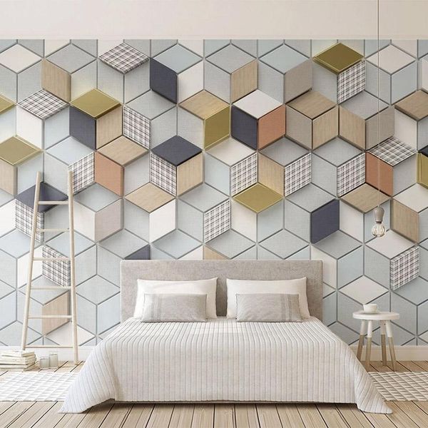 Duvar kağıtları modern minimalist iç arka plan duvar dekorasyon duvar özel 3d stereoskopik geometrik ekose po duvar kağıdı oturma odası
