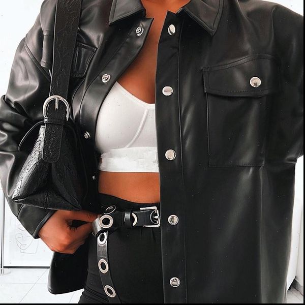 

black leather casual womens shirt plus size elegant long sleeve button pocket winter office blouses ladies, White