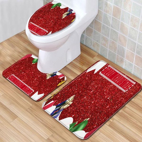 

christmas pedestal rug/lid toilet cover/bath mat set non slip soft comfortable feeling non-toxic odorless not moldy flannel seat covers