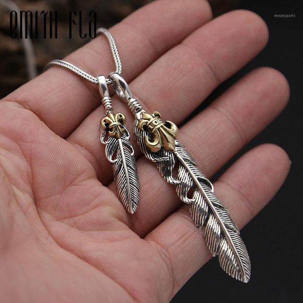 

genuine 925 sterling silver vintage punk eagle feather pendant copper inlaid ship's anchor for women men necklace jewelry1, Black