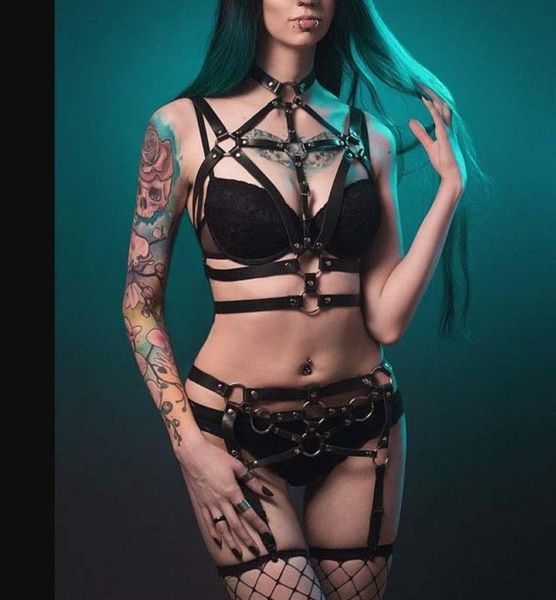 

set temperament and interest pu leather with leg ring binding belt, Black;white