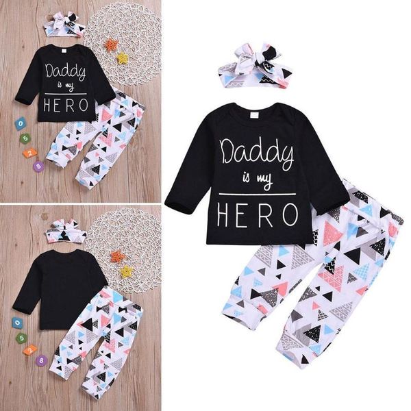 

3pcs summer baby girl clothes born short sleeve girls outfits set clothing daddy infant toddler my hero is b5m3 sets, White