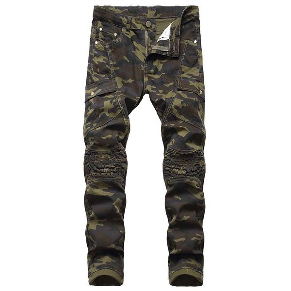 

men's jeans men camouflage pencil jeans pannelled pants army green draped fashional casual pocket denim pants sh, Blue
