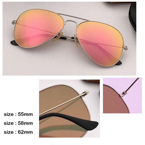 

classic aviation flash sunglasses for men uv400 protection mirror lens stainless steel metal gafas 55mm 58mm 62mm size, White;black
