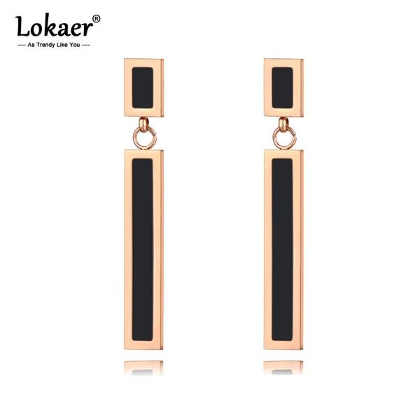 

lokaer hyperbole punk stainless steel geometric rectangle earrings bohemia black acrylic jewelry for women girls e20083 stud, Golden;silver